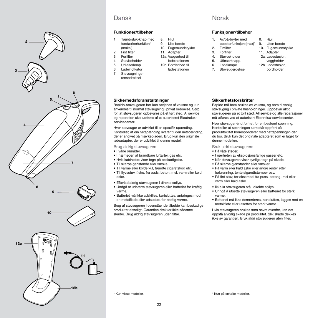 Electrolux Vacuum Cleaner manual Dansk, Norsk 