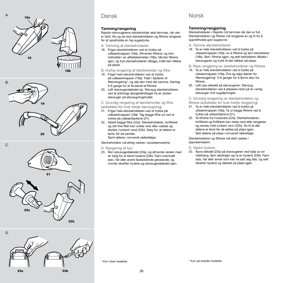 Electrolux Vacuum Cleaner manual Tømning/rengøring, Tømming/rengjøring 