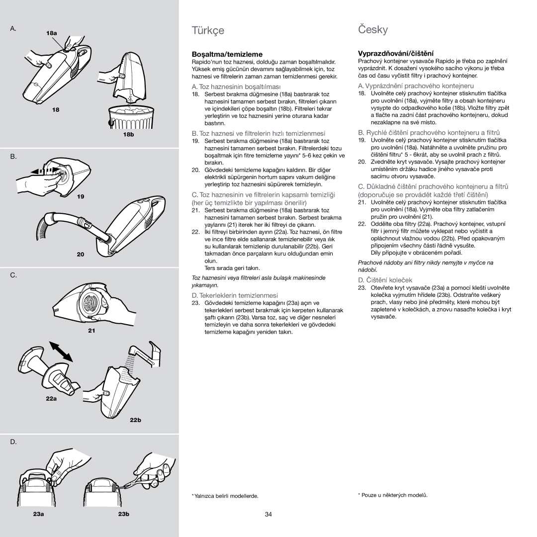 Electrolux Vacuum Cleaner manual Boşaltma/temizleme, Vyprazdňování/čištění 