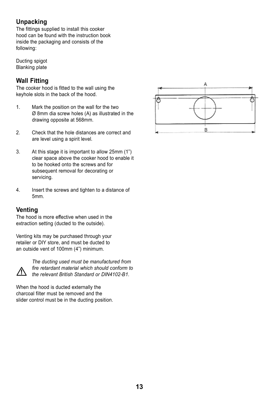 Electrolux Ventilation Hood manual Unpacking, Wall Fitting, Venting 