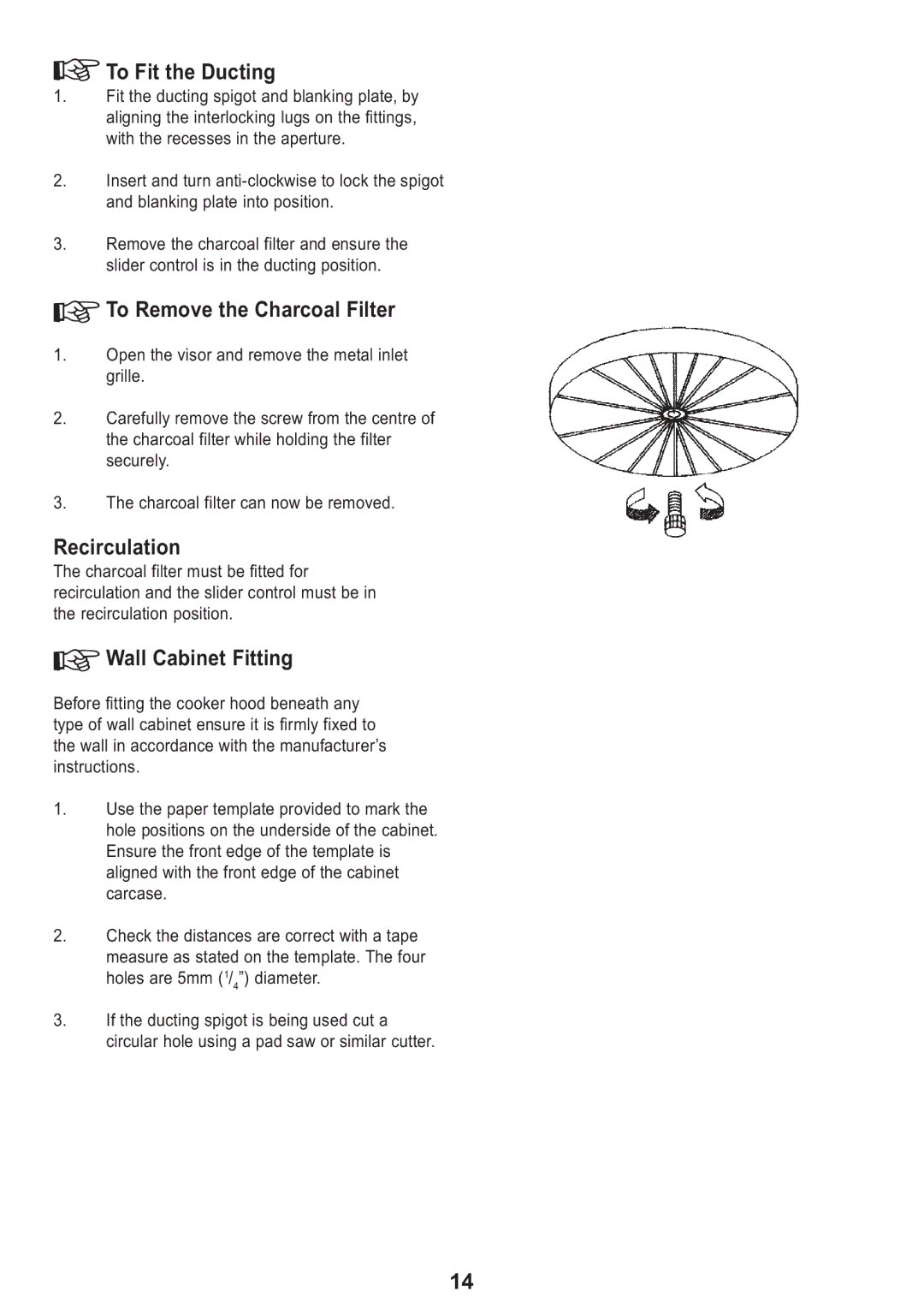 Electrolux Ventilation Hood manual To Fit the Ducting, To Remove the Charcoal Filter, Wall Cabinet Fitting 