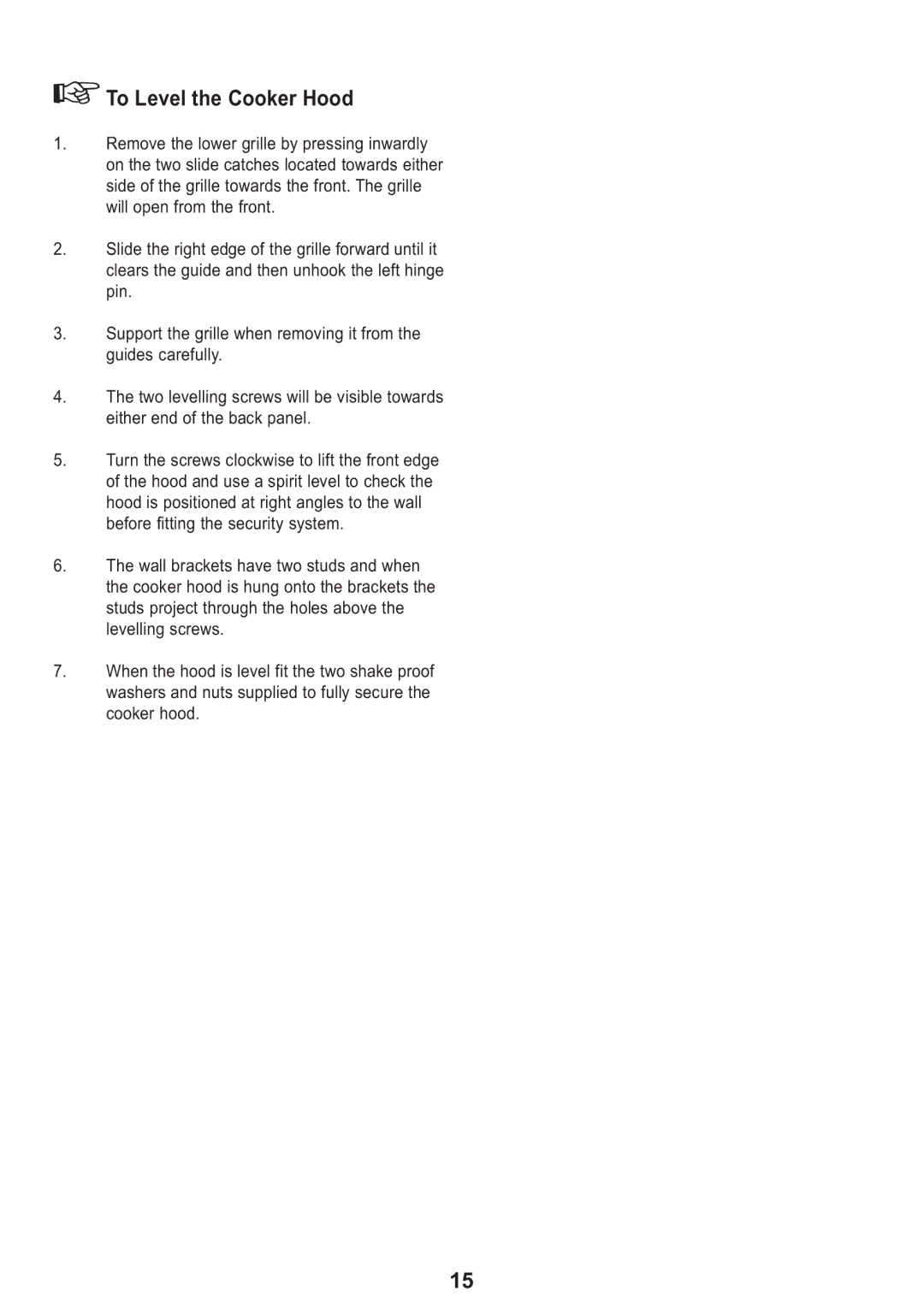 Electrolux Ventilation Hood manual To Level the Cooker Hood 