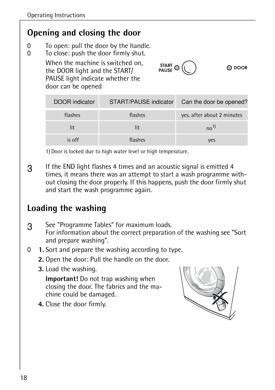 Electrolux W 1450 manual Opening and closing the door, Loading the washing 