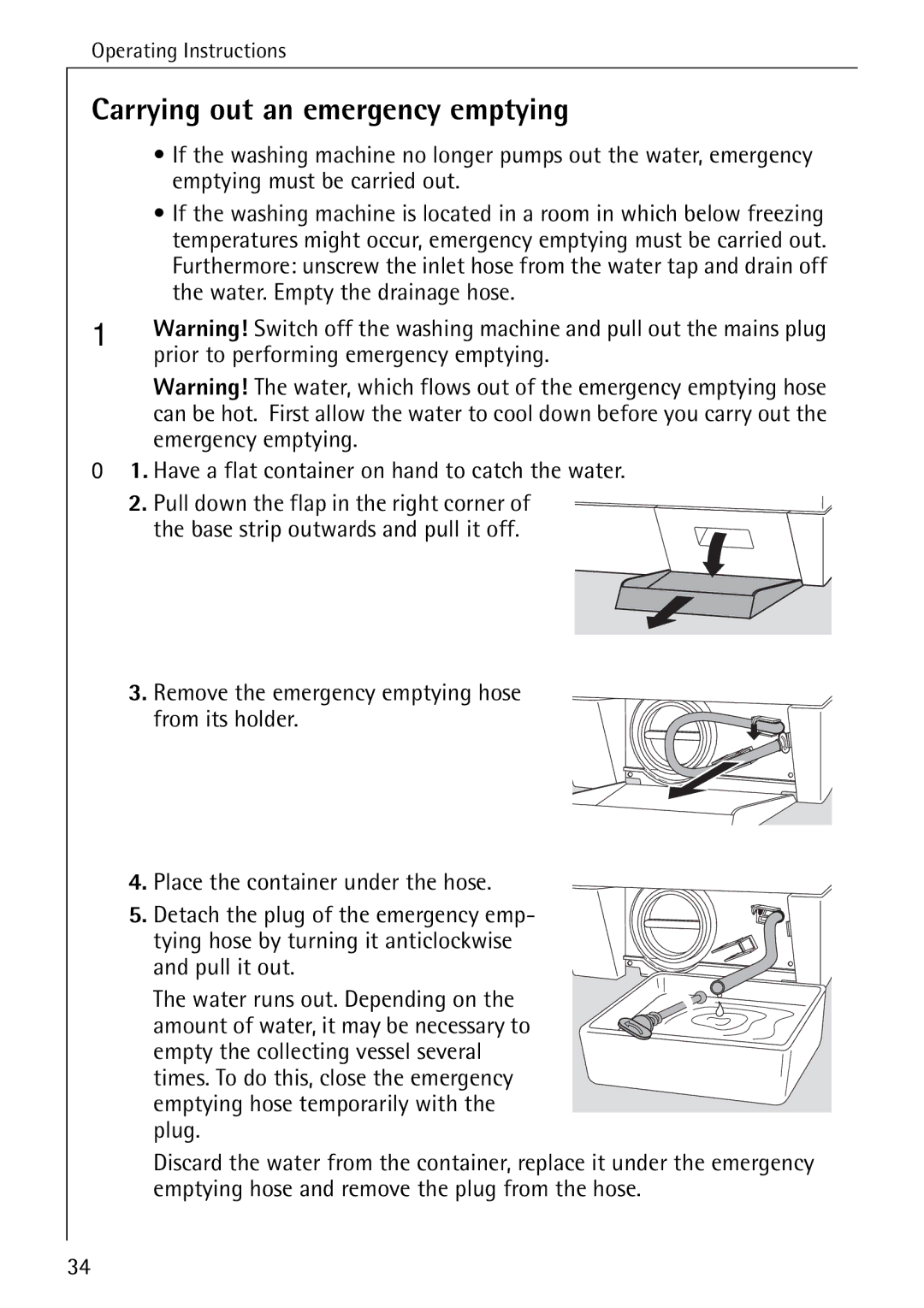 Electrolux W 1450 manual Carrying out an emergency emptying 