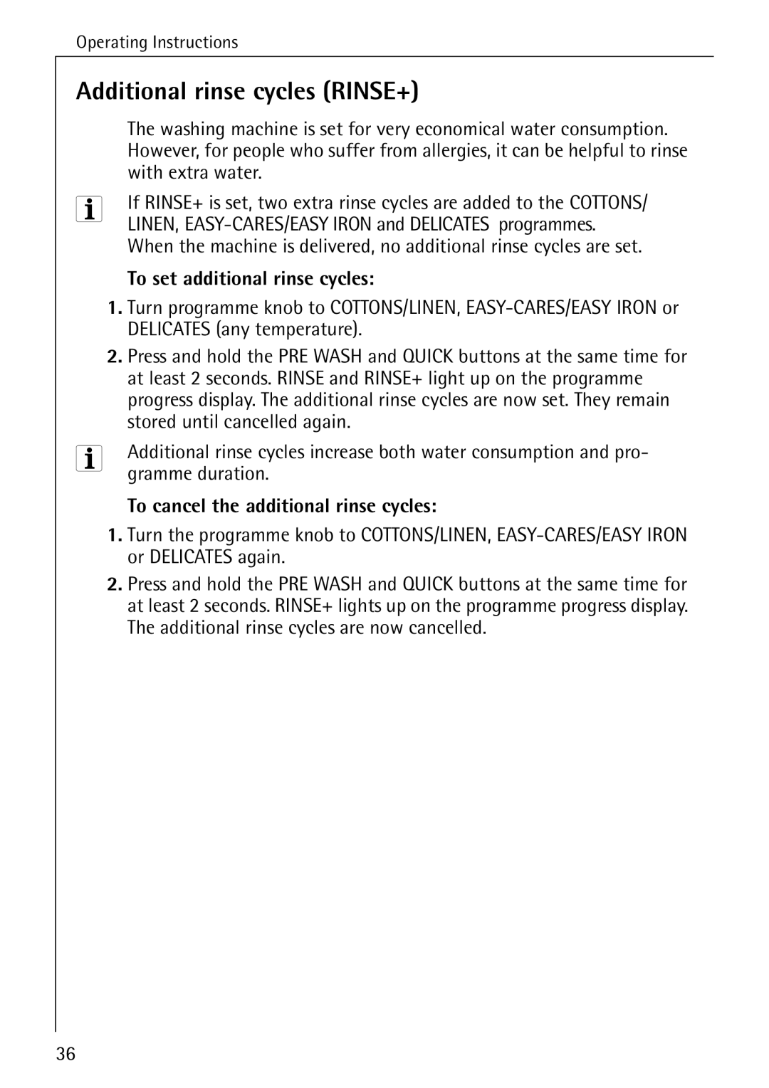 Electrolux W 1460 manual Additional rinse cycles RINSE+, With extra water, To set additional rinse cycles, Gramme duration 