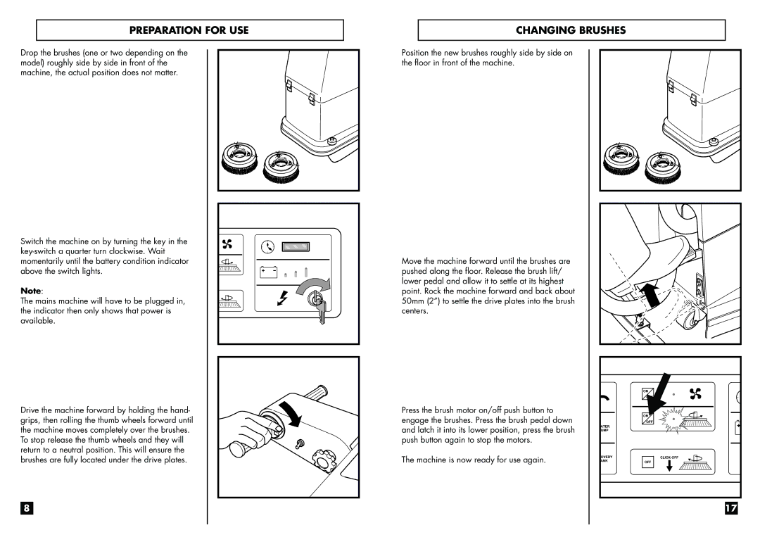 Electrolux W 345 B/M, W 375 B, W 365 B, W 355 B/M manual Preparation for USE Changing Brushes 