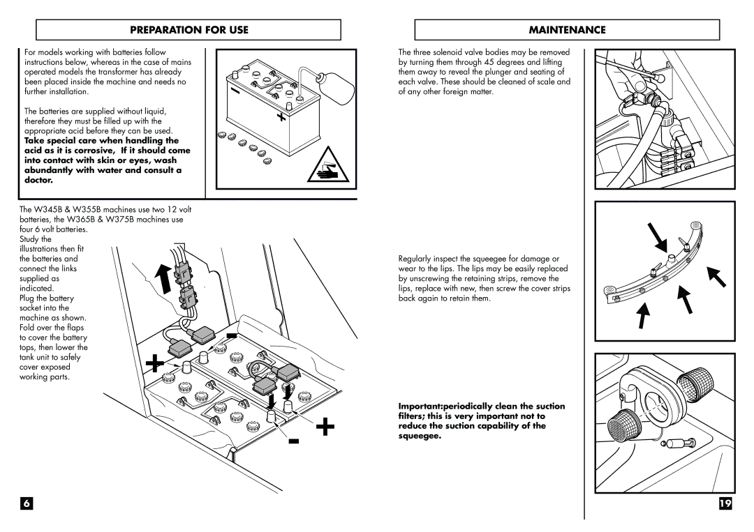 Electrolux W 375 B, W 365 B, W 345 B/M, W 355 B/M manual Preparation for USE Maintenance 