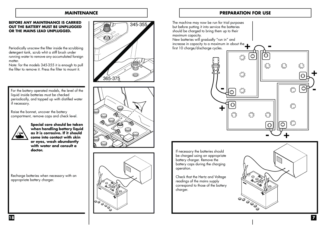 Electrolux W 365 B, W 375 B, W 345 B/M, W 355 B/M manual 345-355, Maintenance Preparation for USE 