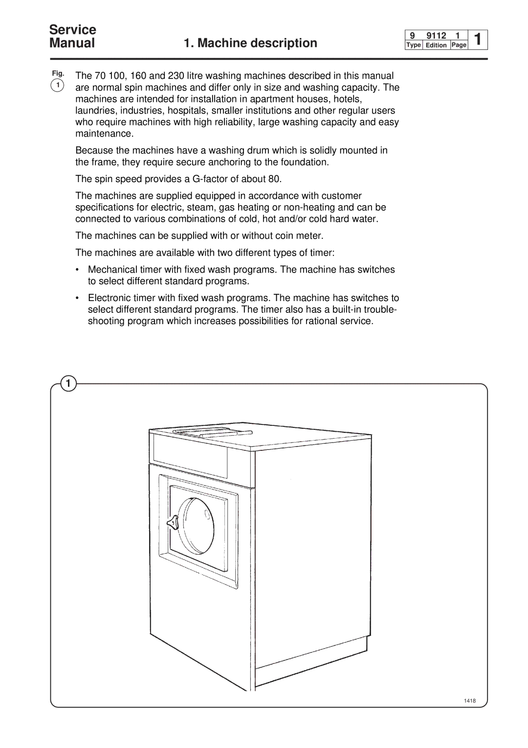 Electrolux W100, W75, W160, W230 service manual Manual, 1418 