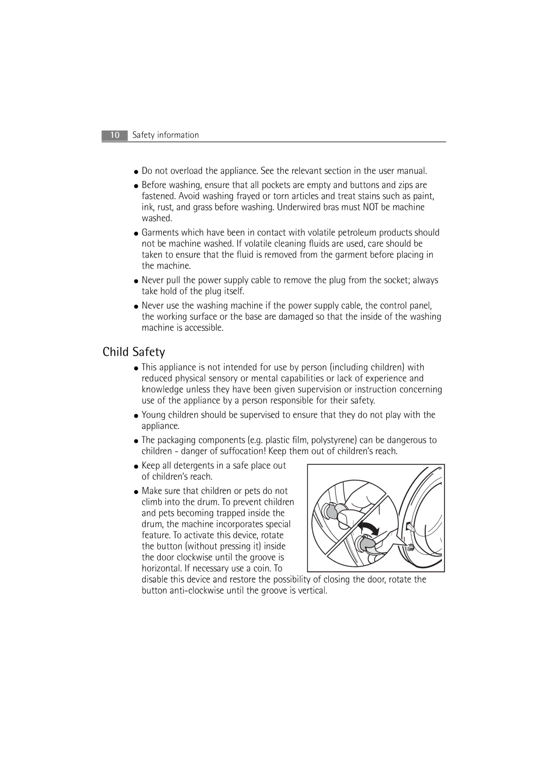 Electrolux WA GLE S7000 user manual Child Safety 