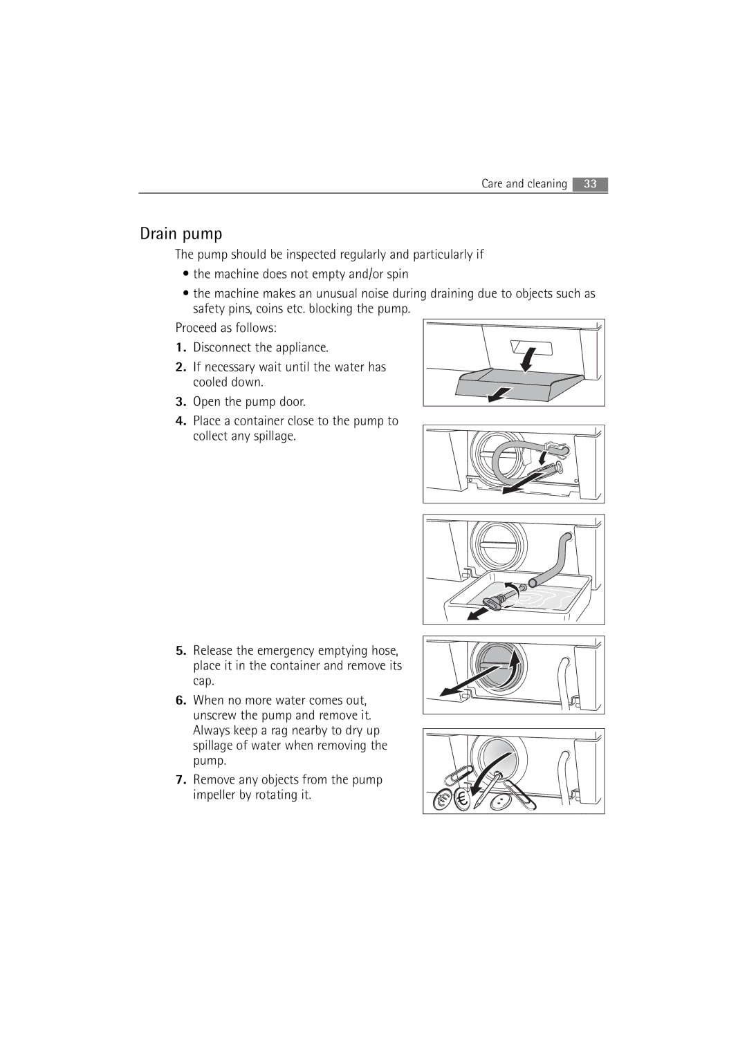 Electrolux WA GLE S7000 user manual Drain pump 