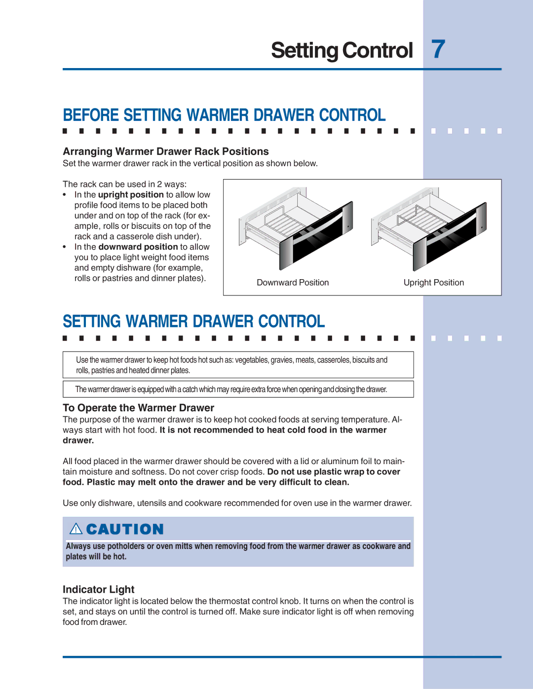 Electrolux Warm & Serve Drawer manual Setting Control, Before Setting Warmer Drawer Control 