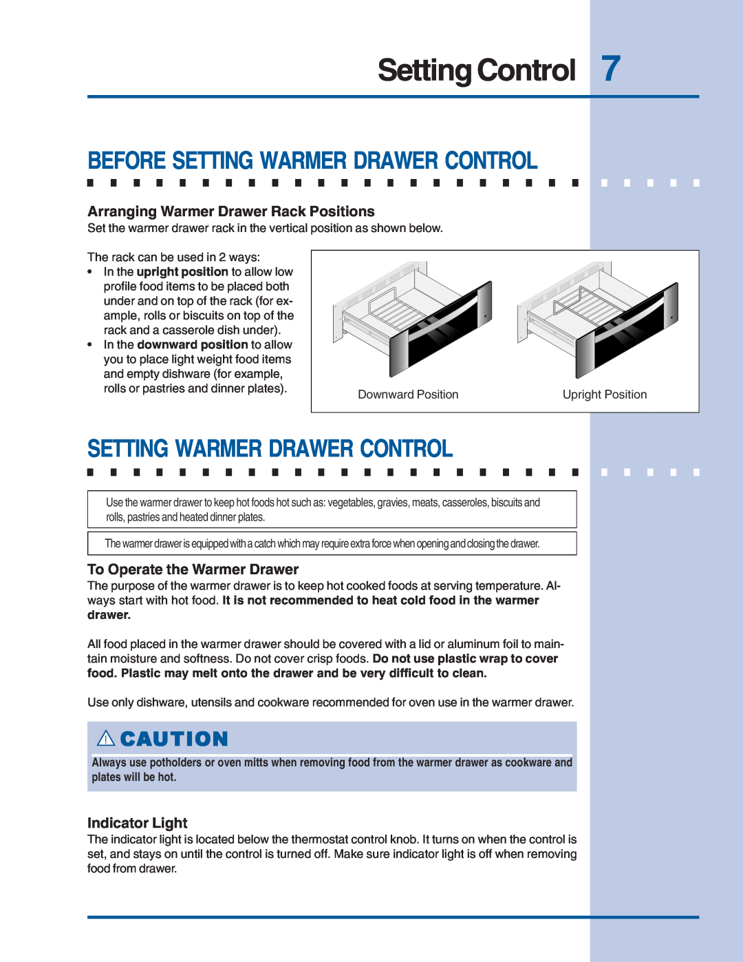 Electrolux Warm & Serve Drawer manual Setting Control, Before Setting Warmer Drawer Control, To Operate the Warmer Drawer 