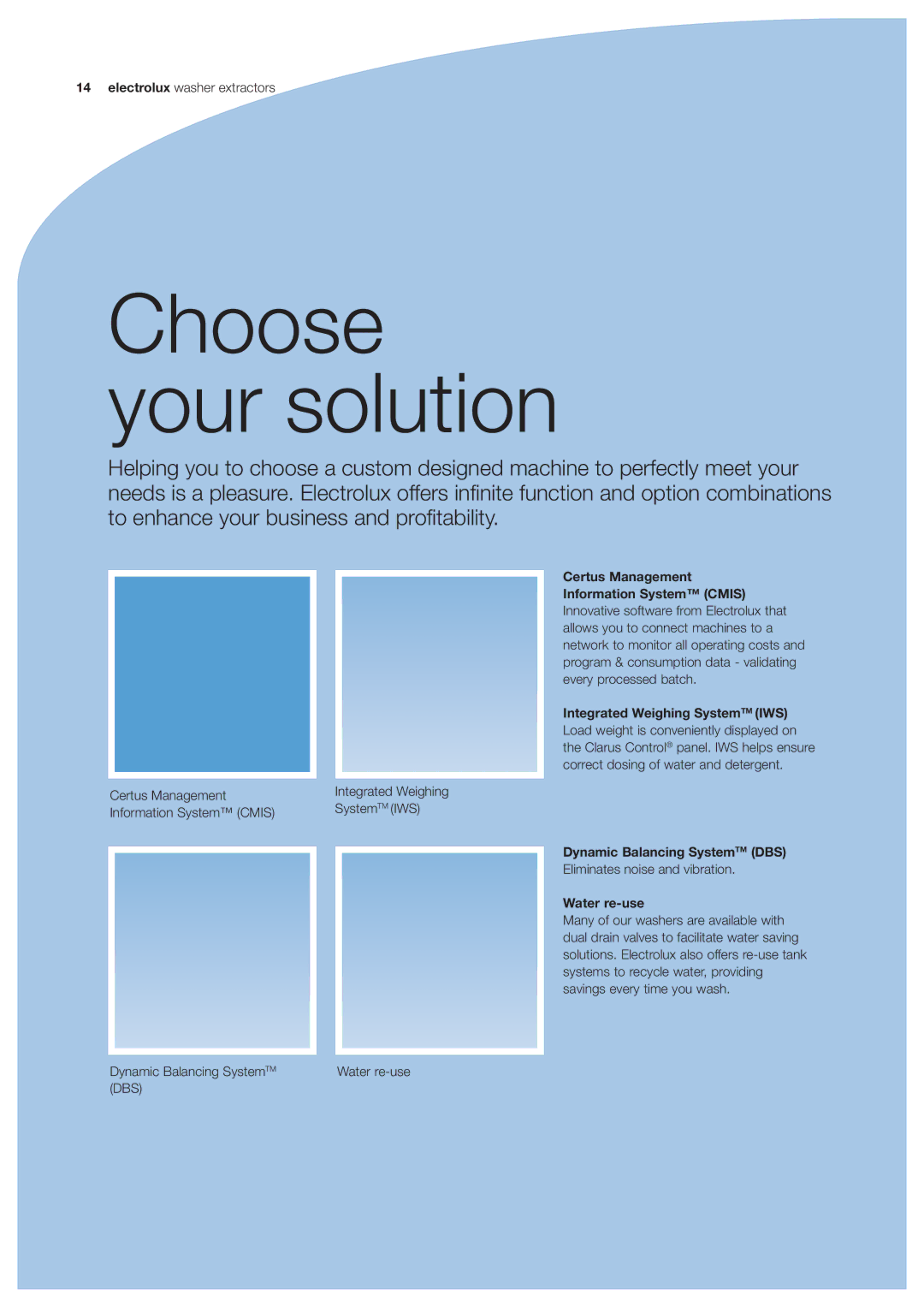 Electrolux Washer manual Certus Management Information System Cmis, Integrated Weighing SystemTM IWS, Water re-use 