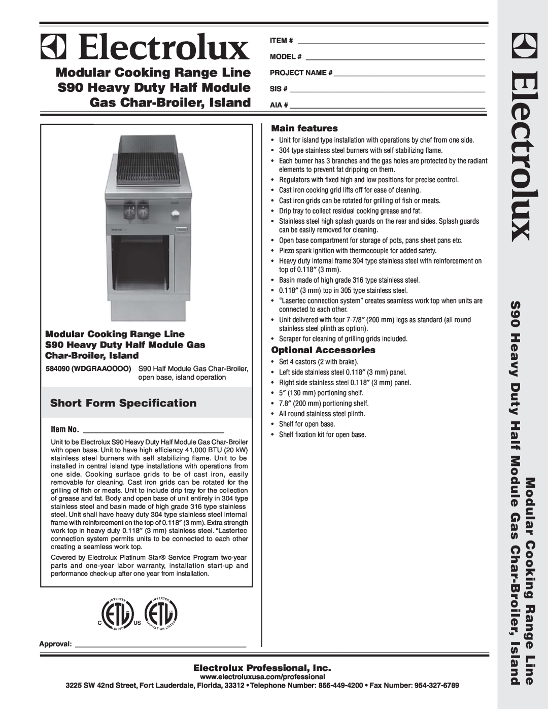 Electrolux 584090 warranty Short Form Specification, Modular Cooking Range Line, S90 Heavy Duty Half Module Gas 