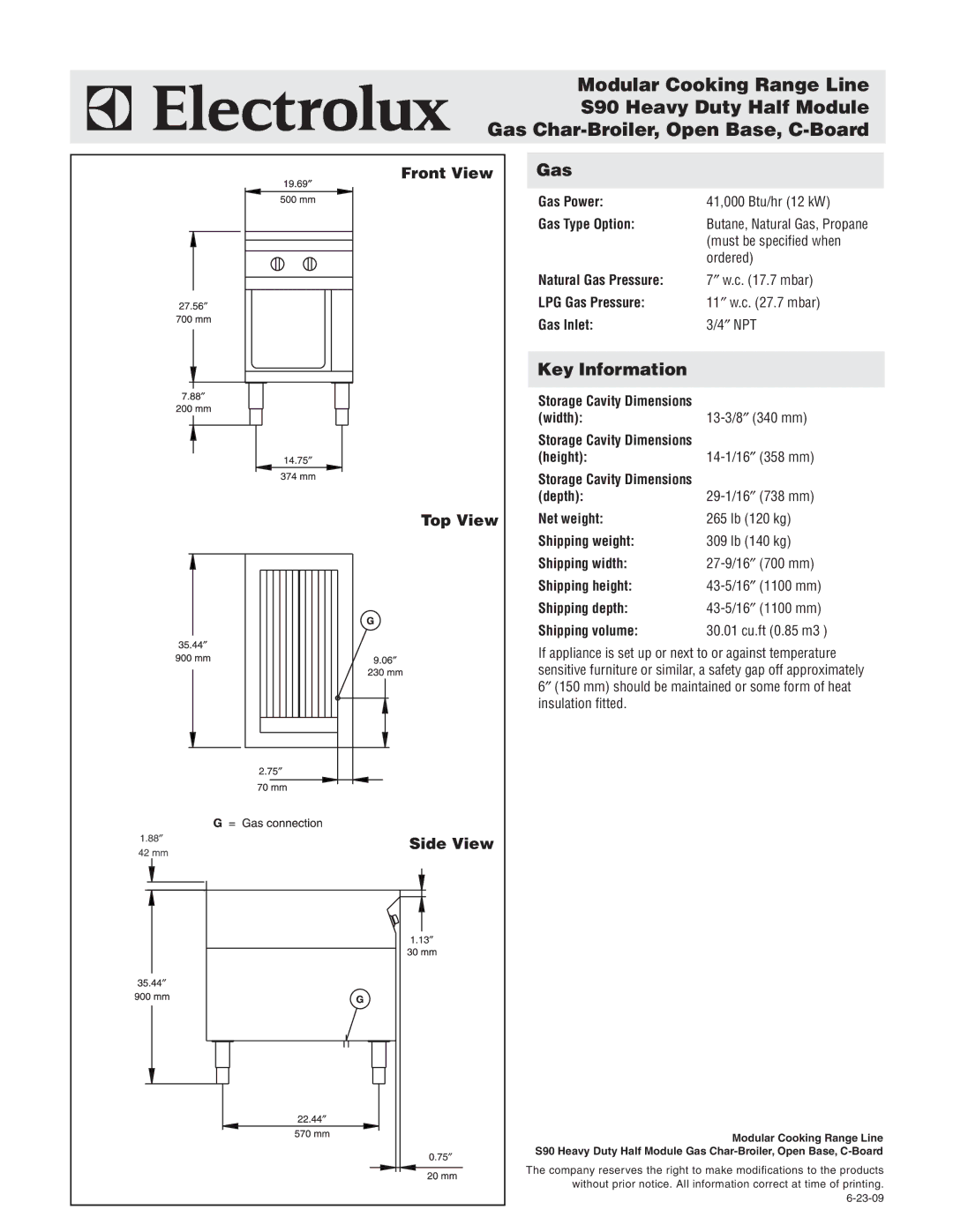 Electrolux WDGRAFOOOO, 584089 warranty Gas, Key Information, Front View Top View, Side View 