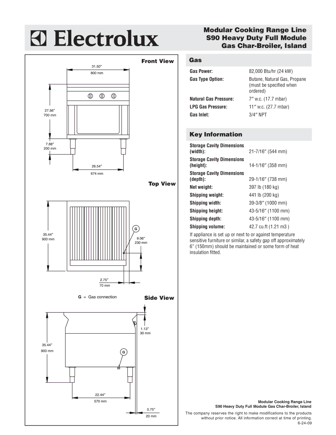 Electrolux WDGUAAOOOO, 584092 warranty Gas, Key Information, Front View Top View Side View 