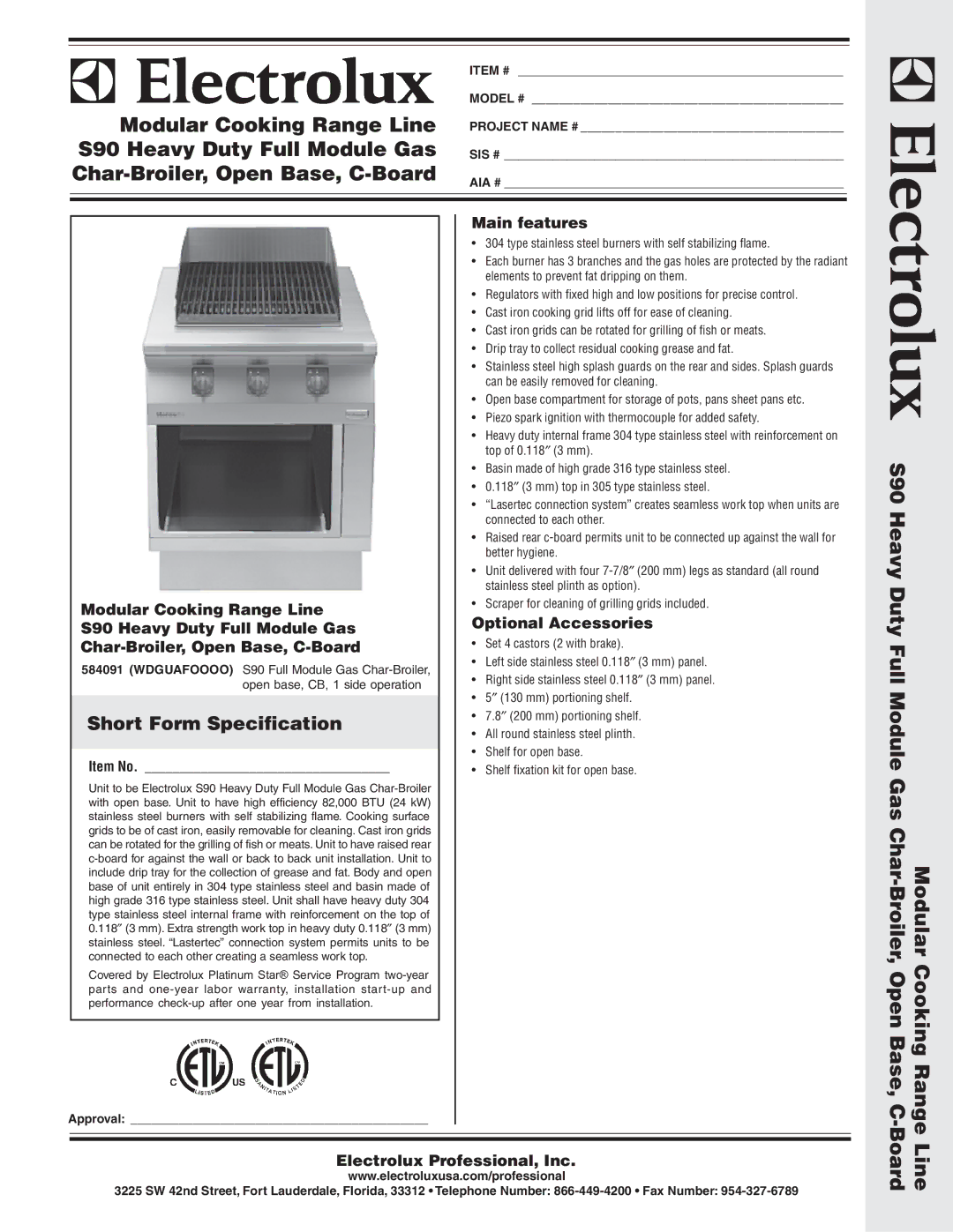 Electrolux 584091 warranty Modular Cooking Range Line, S90 Heavy Duty Full Module Gas, Char-Broiler, Open Base, C-Board 