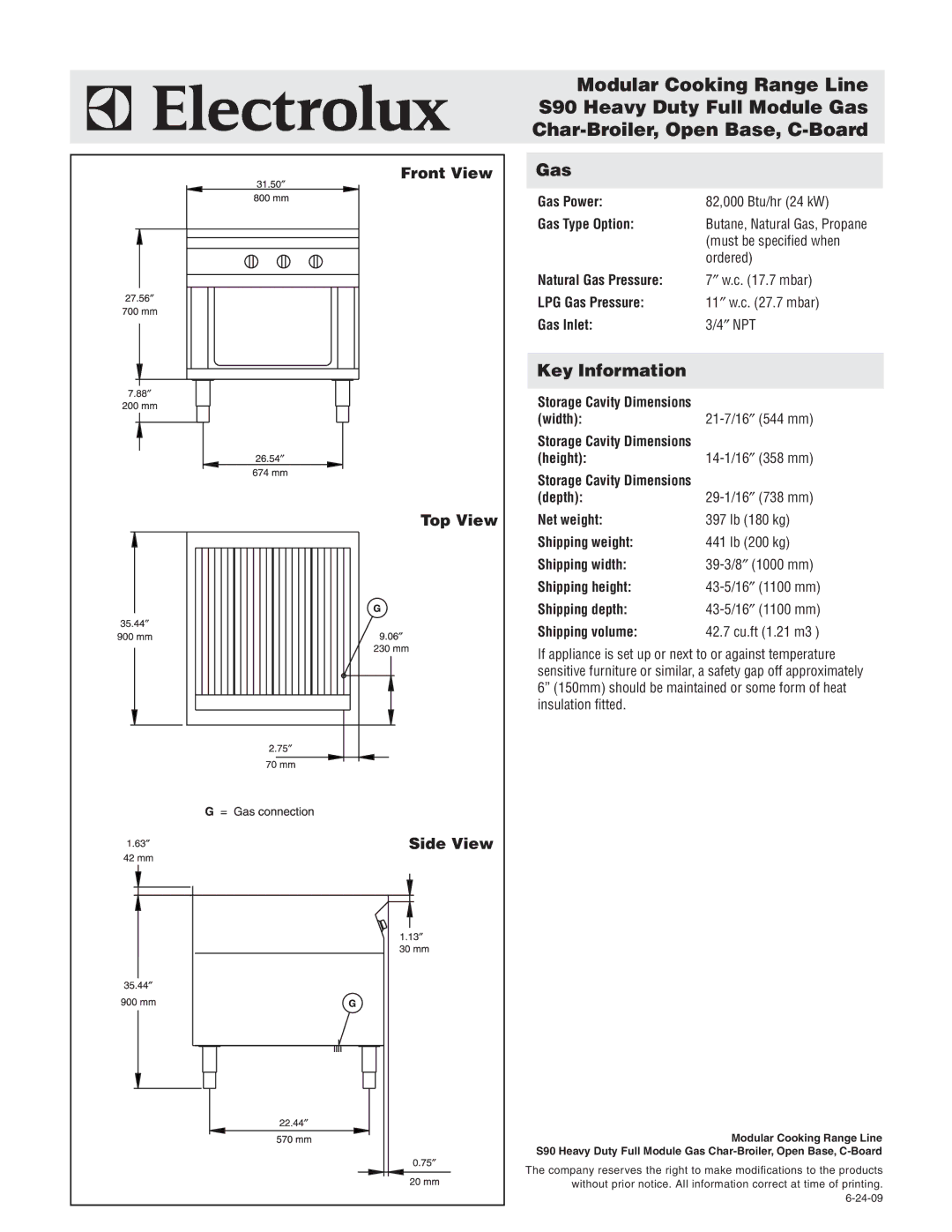 Electrolux WDGUAFOOOO, 584091 warranty Gas, Key Information, Front View Top View Side View 