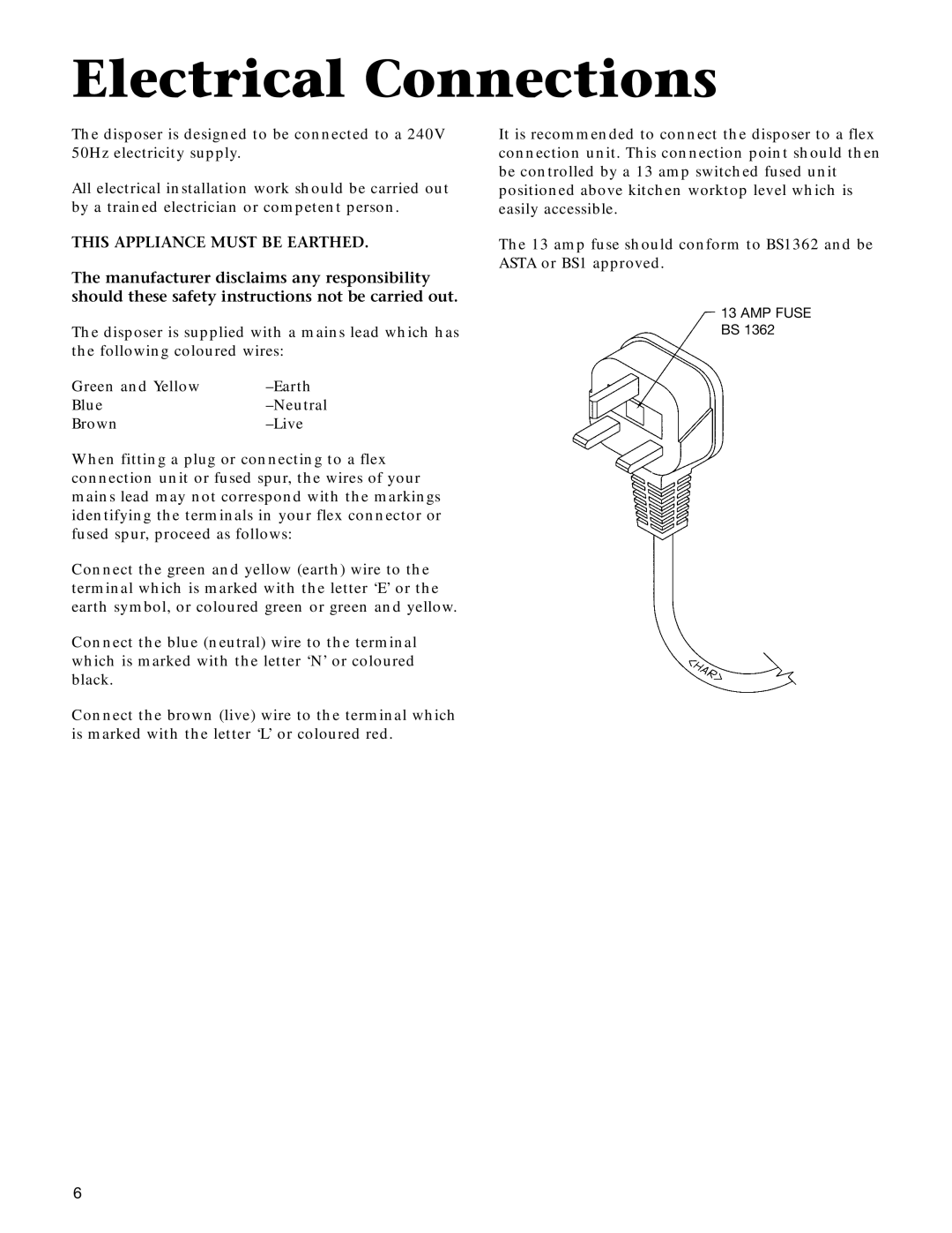 Electrolux WDU4100, WDU4400 manual Electrical Connections, This Appliance Must be Earthed 