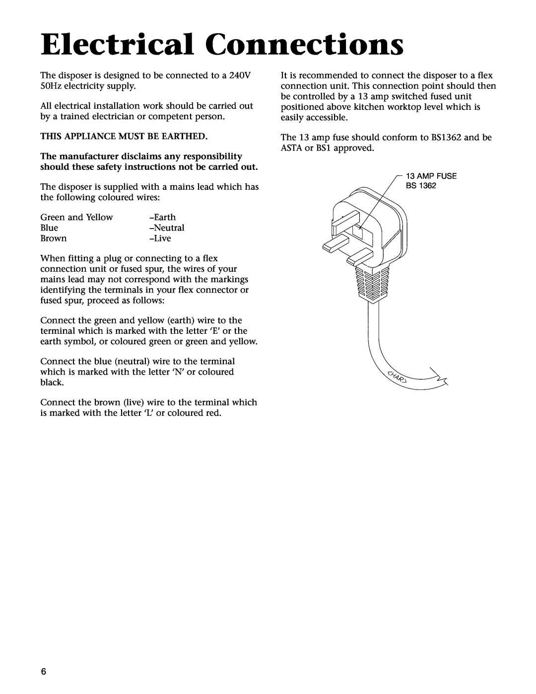 Electrolux WDU4100, WDU4400 manual Electrical Connections, This Appliance Must Be Earthed 