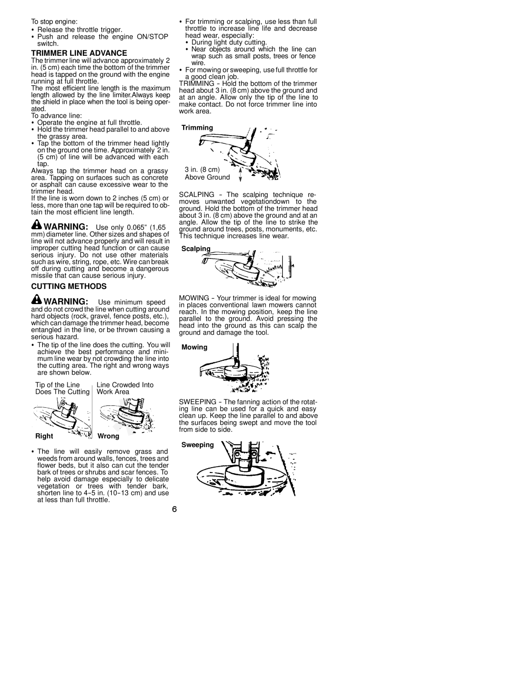 Electrolux WEEDEATER instruction manual Trimmer Line Advance, Cutting Methods 