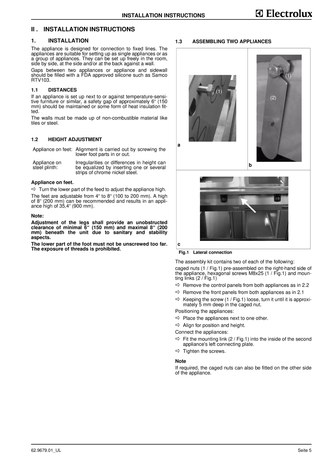 Electrolux 9CHG584101, WFGUOAOOOO, WFGUOFOOOO, WFGROFOOOO, WFGROAOOOO, 9CHG584102, 9CHG584104 II . Installation Instructions 