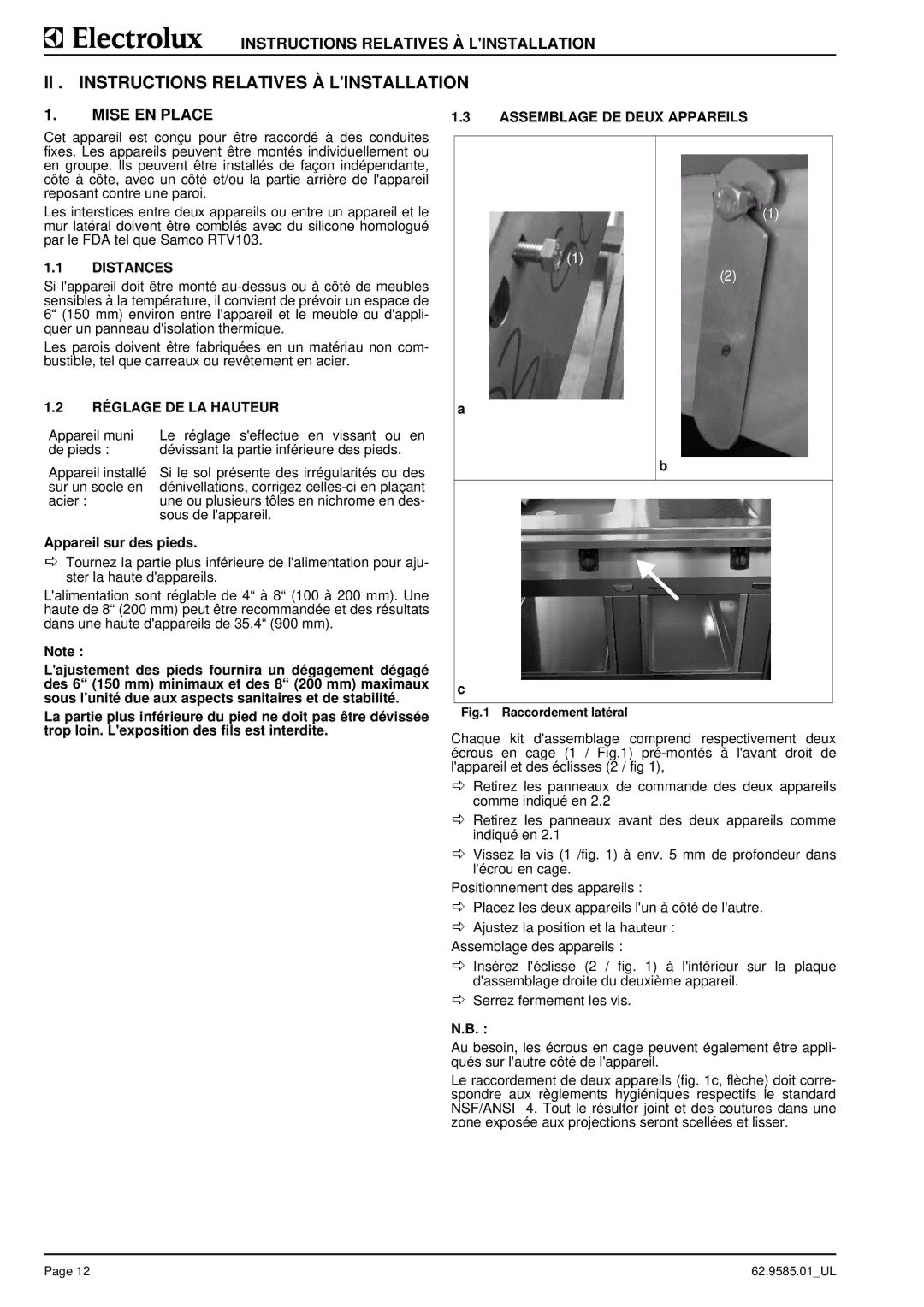 Electrolux 9CHG584100, WFXUOAOOOO II . Instructions Relatives À Linstallation, Mise EN Place, Assemblage DE Deux Appareils 