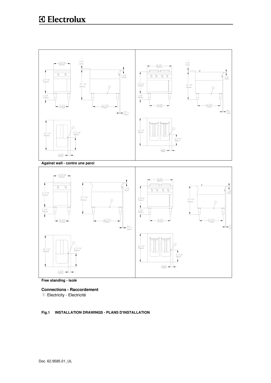 Electrolux WFXROAOOOO, WFXUOAOOOO, WFWUOFOOOO, 584094 Connections Raccordement, Installation Drawings Plans Dinstallation 