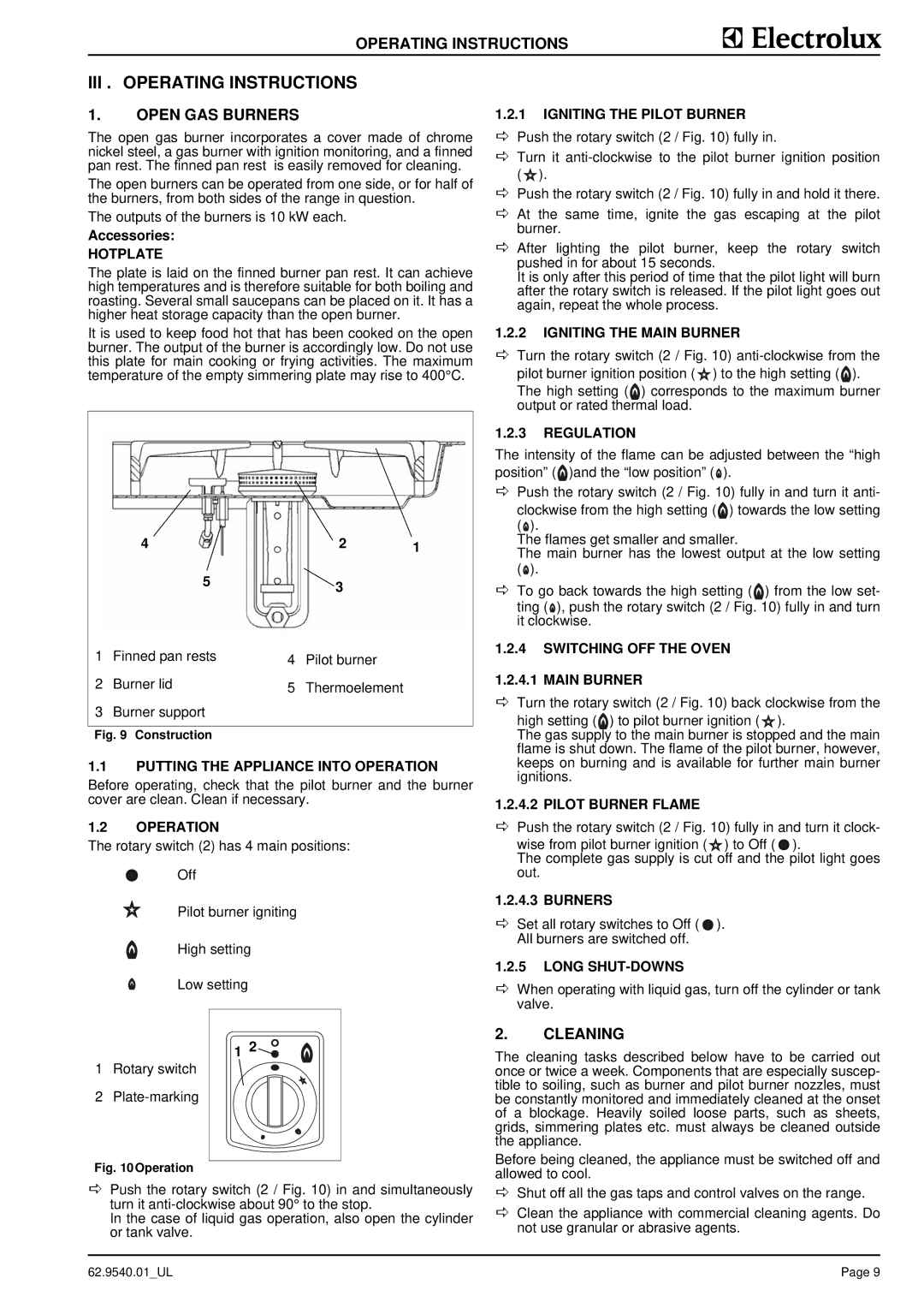 Electrolux 9CHG584109, WGGWDBQQOO, WGGWABQQOO, WGGWDAQQOO, 584113 III . Operating Instructions, Open GAS Burners, Cleaning 