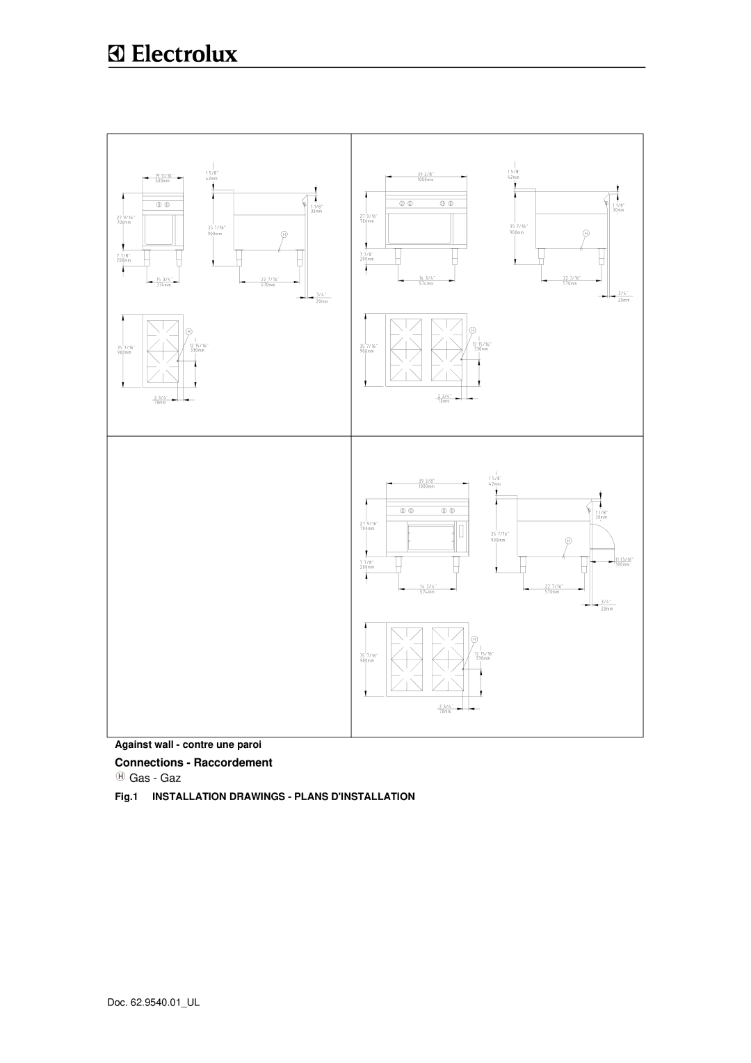 Electrolux WGGWDAQQOO, WGGWDBQQOO, WGGWABQQOO, 584113 Connections Raccordement, Installation Drawings Plans Dinstallation 