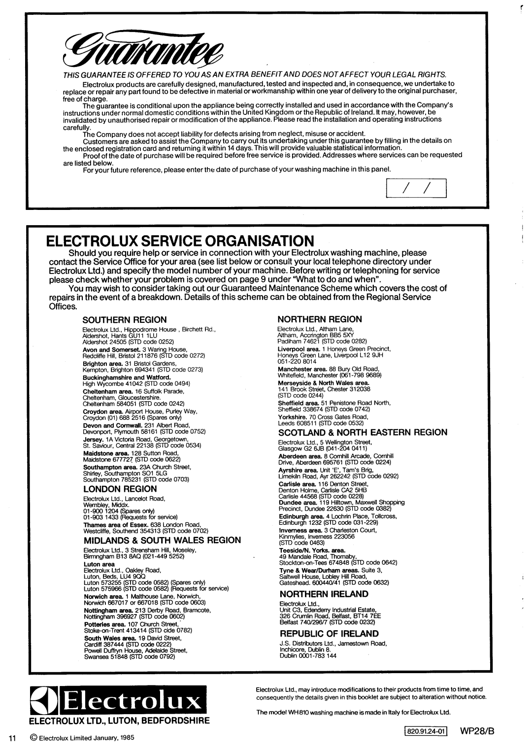 Electrolux WH 810 manual 