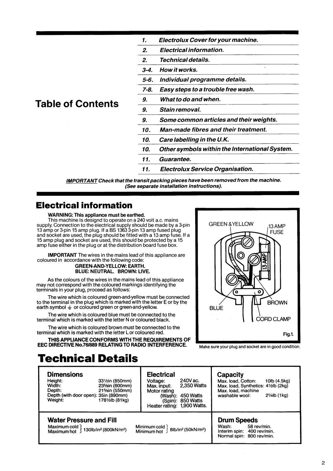 Electrolux WH 810 manual 