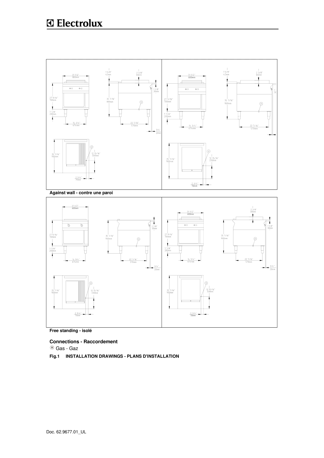 Electrolux WHGURFOOOO, WHGUSFOOOO, WHGUSAOOOO Connections Raccordement, Installation Drawings Plans Dinstallation 