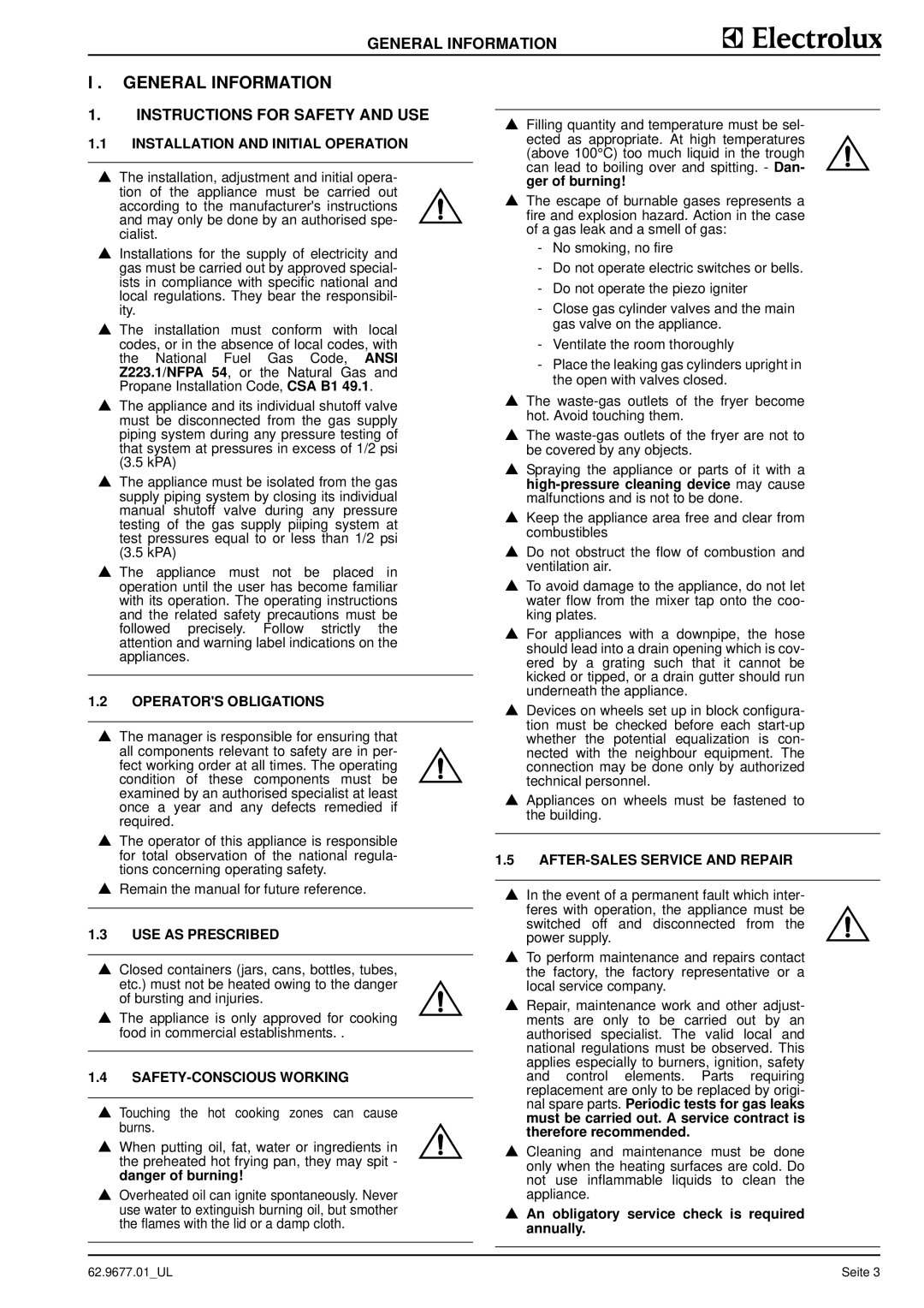 Electrolux 9CHG584124, WHGUSFOOOO, WHGUSAOOOO, WHGURFOOOO, 9CHG584122 General Information, Instructions for Safety and USE 