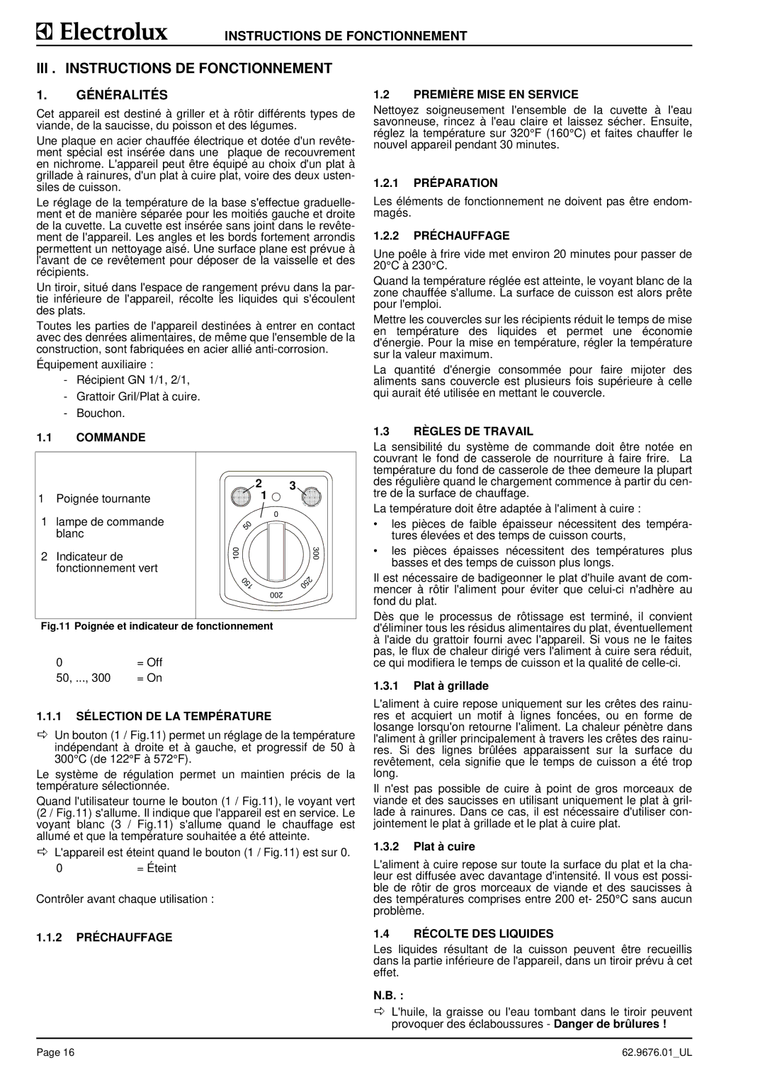 Electrolux WHXUSAOOOO, WHXURAOOOO, WHXUSFOOOO, WHXURFOOOO, WHWURFOOOO manual III . Instructions DE Fonctionnement, Généralités 