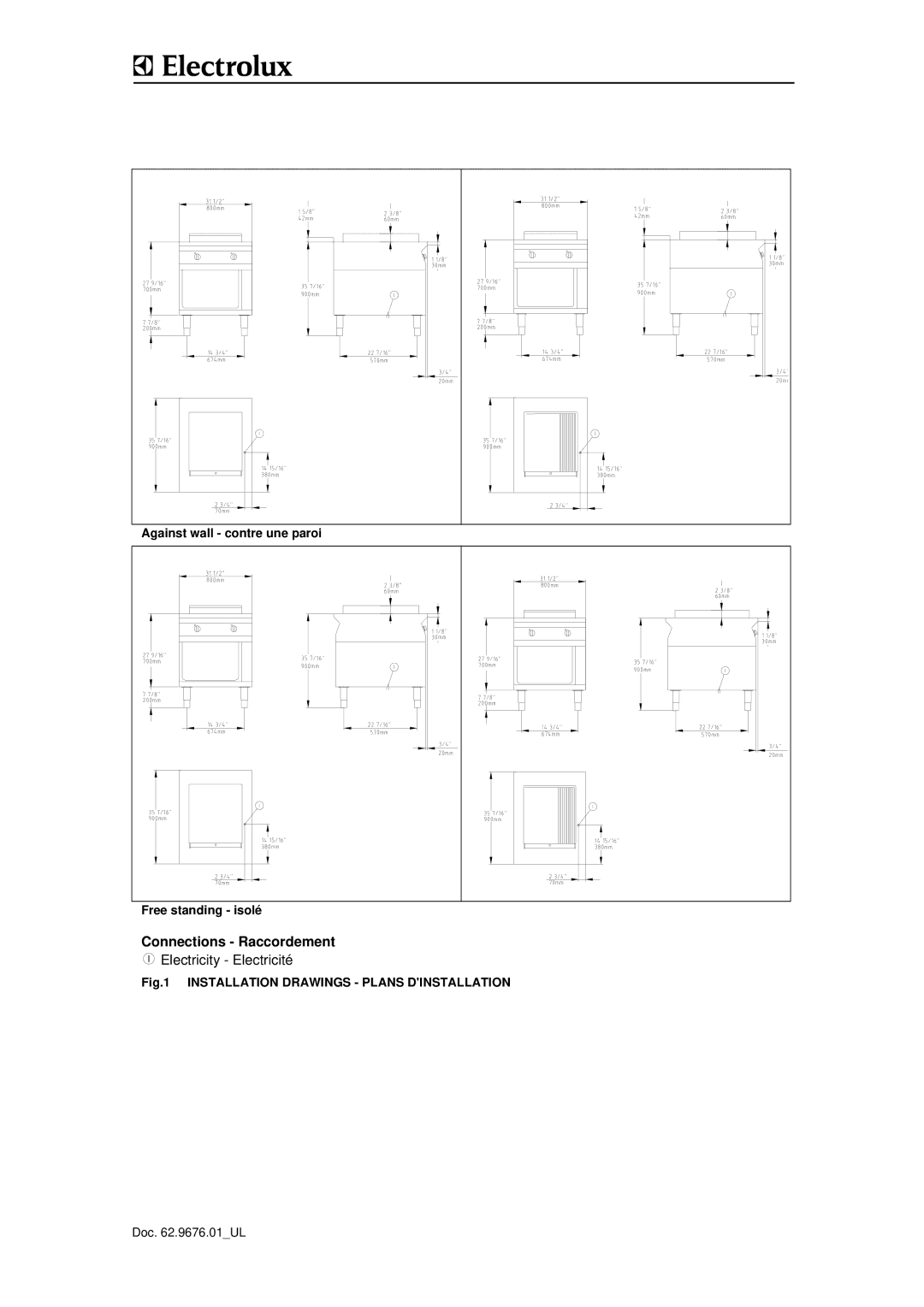 Electrolux WHXUSAOOOO, WHXURAOOOO, WHXUSFOOOO manual Connections Raccordement, Installation Drawings Plans Dinstallation 