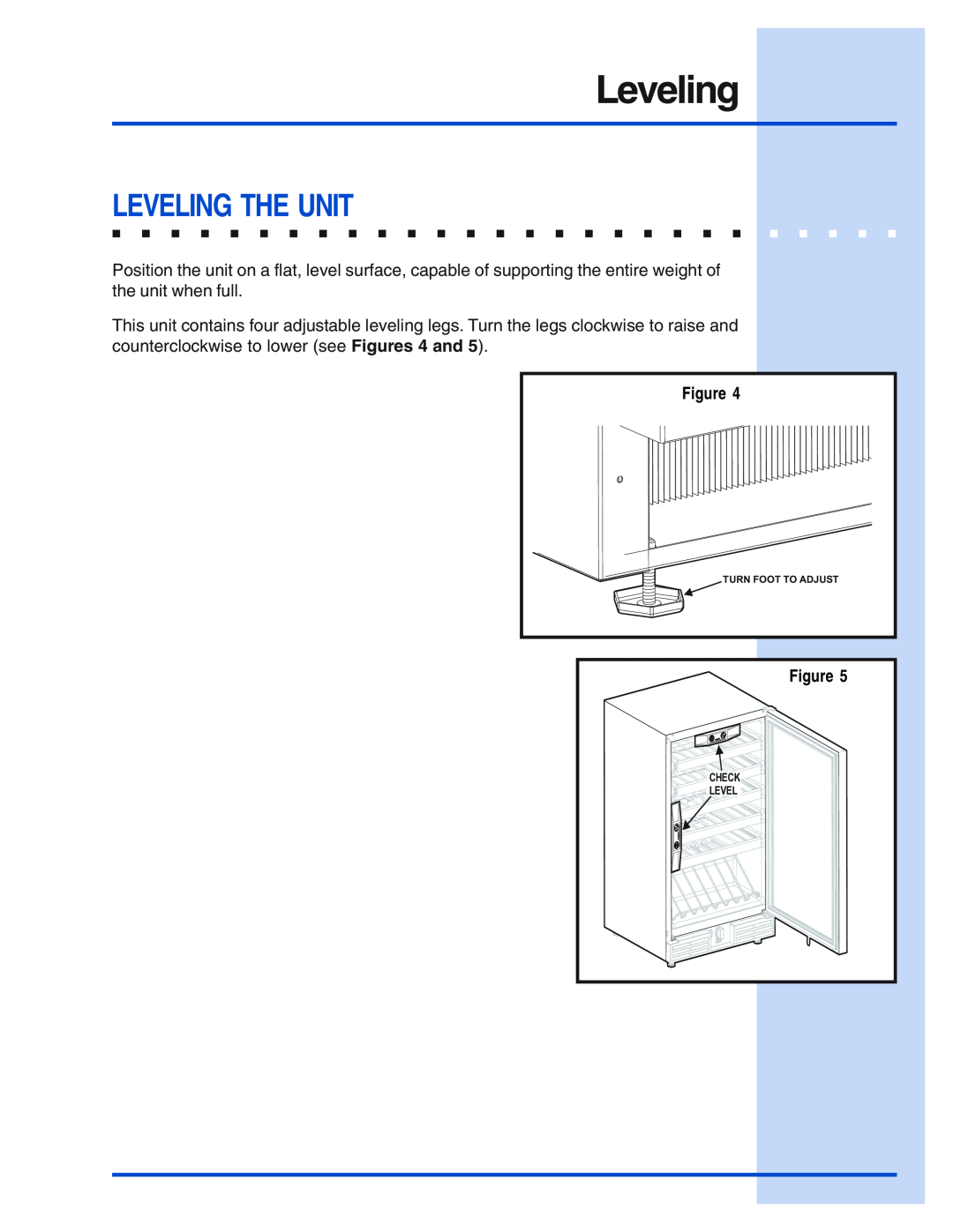 Electrolux Wine Cooler manual Leveling The Unit 