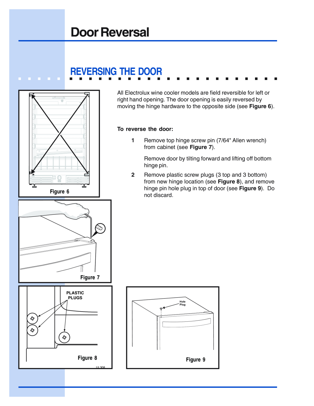 Electrolux Wine Cooler manual Door Reversal, Reversing The Door, To reverse the door 