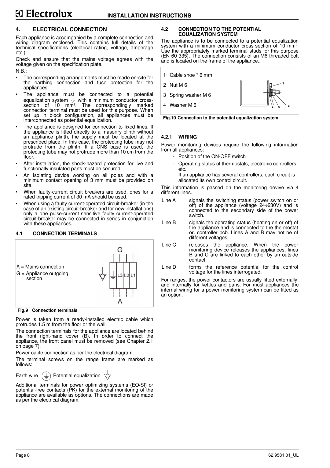 Electrolux 9CHG584131, WIWRABQOOO, WIXRAAQOOO Installation Instructions Electrical Connection, Connection Terminals, Wiring 