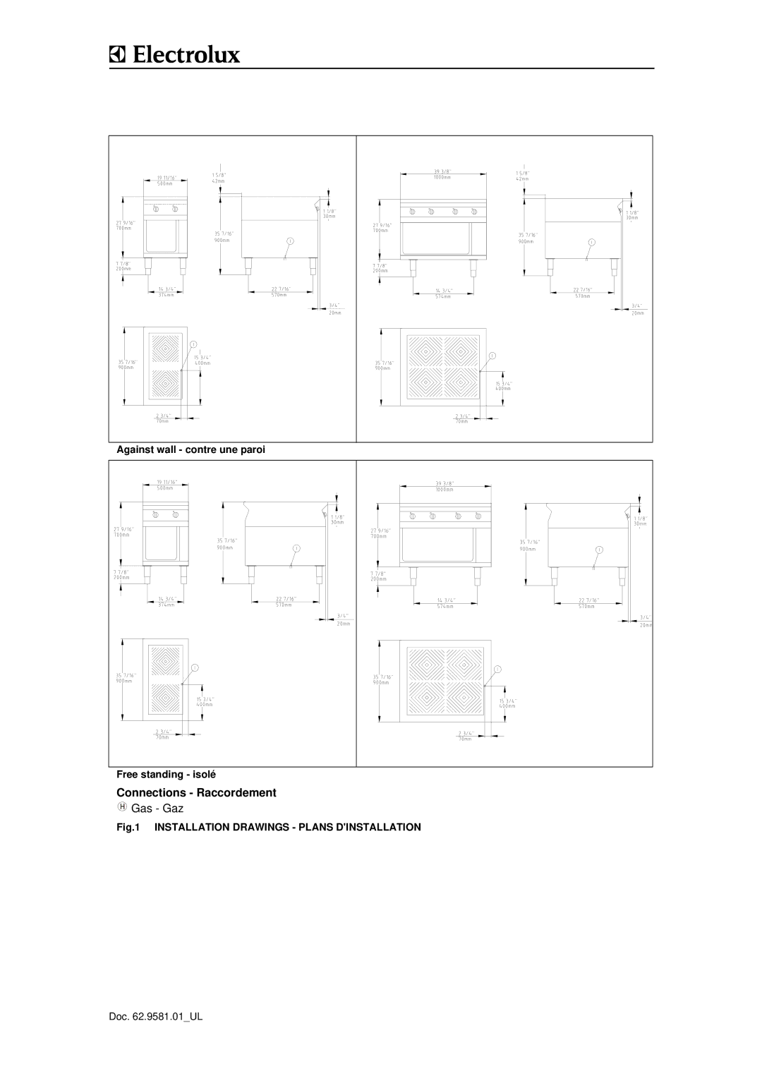 Electrolux WIWWAFQQOO, WIWRABQOOO, WIXRAAQOOO manual Connections Raccordement, Installation Drawings Plans Dinstallation 