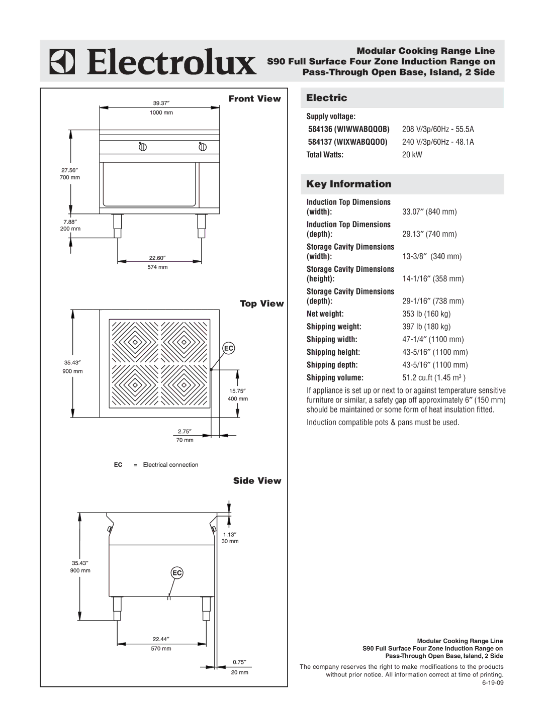 Electrolux 584137, WIWWABQQOB, 584136 warranty Side View 