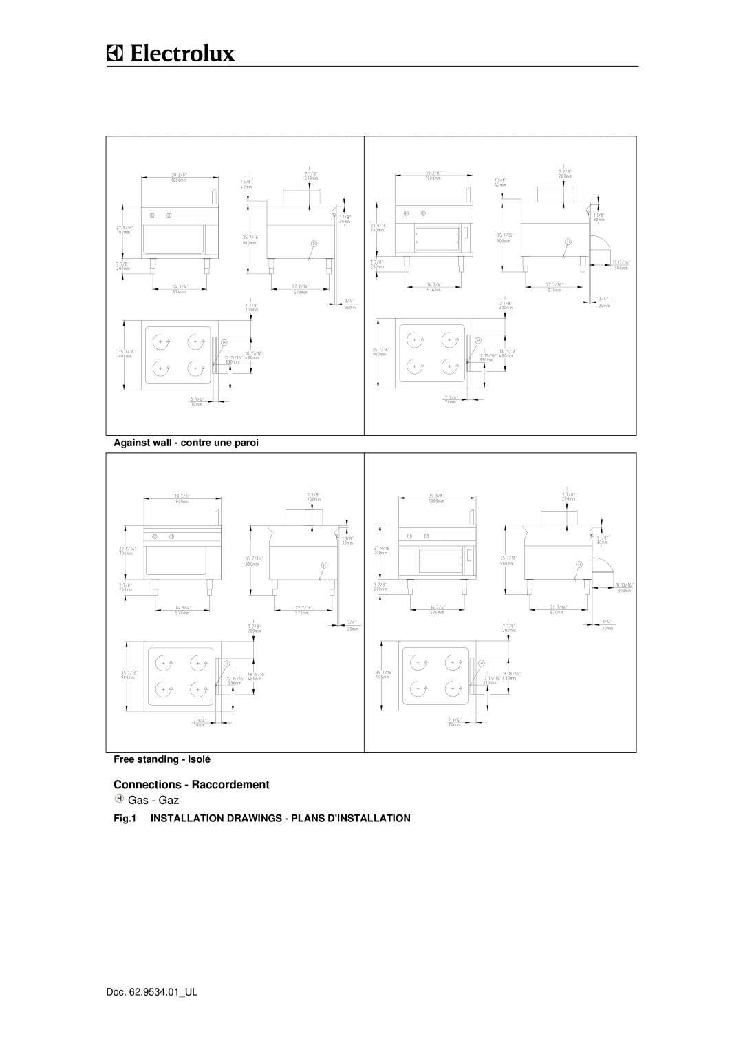 Electrolux WLGWDCOOOO, WLGWAAOOOO, WLGWDAOOOO, WLGWACOOOO, WLGWDFOOOO, WLGWAFOOOO, 9CHG584158 Connections Raccordement, Gas Gaz 