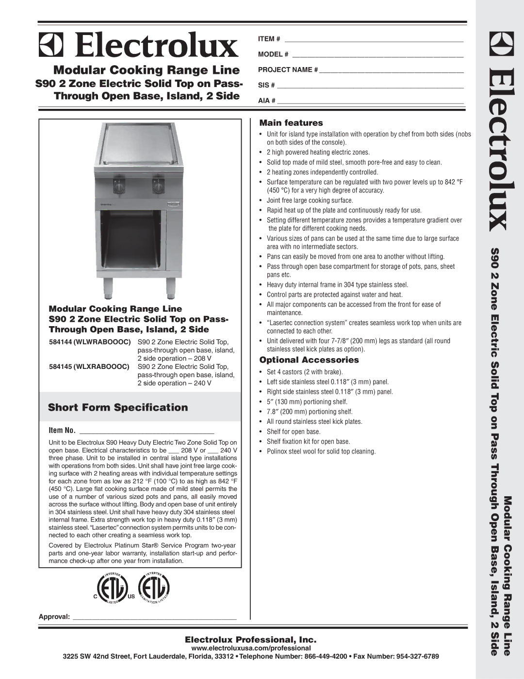 Electrolux WLXRABOOOC, WLWRABOOOC warranty S90 2 Zone Electric Solid Top on Pass, Through Open Base, Island, 2 Side 