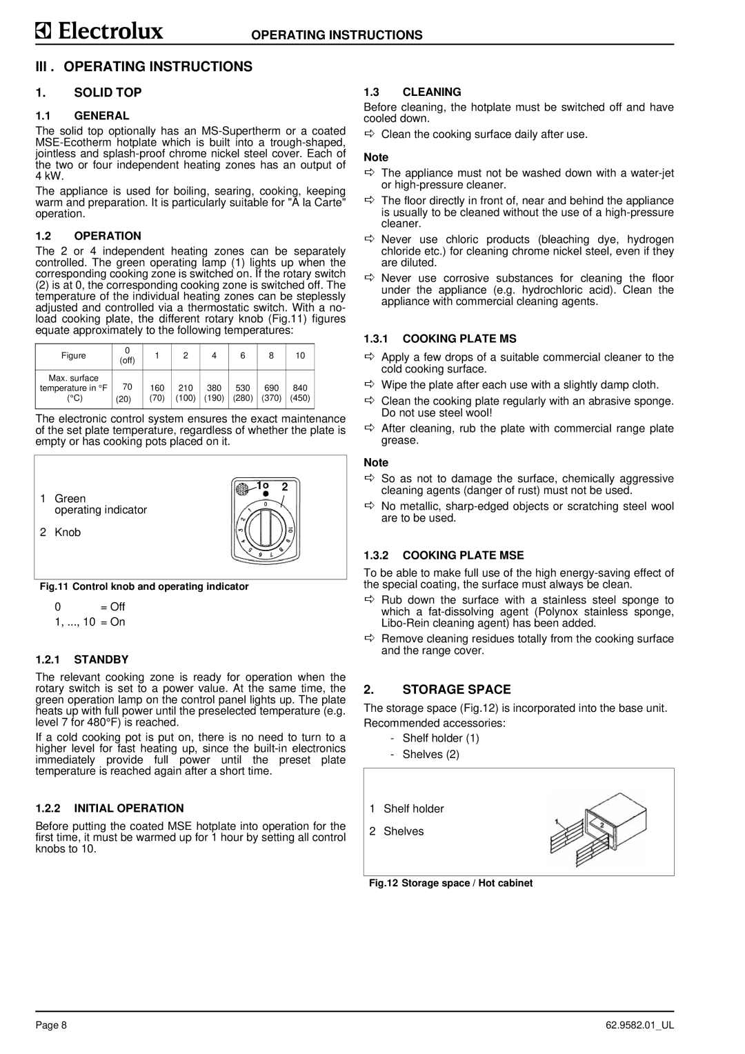 Electrolux WLXWAFOOOO, WLXRAFOOOO, WLXWCFOOOO, WLWRABOOOO, WLWWAAOOOO III . Operating Instructions, Solid TOP, Storage Space 