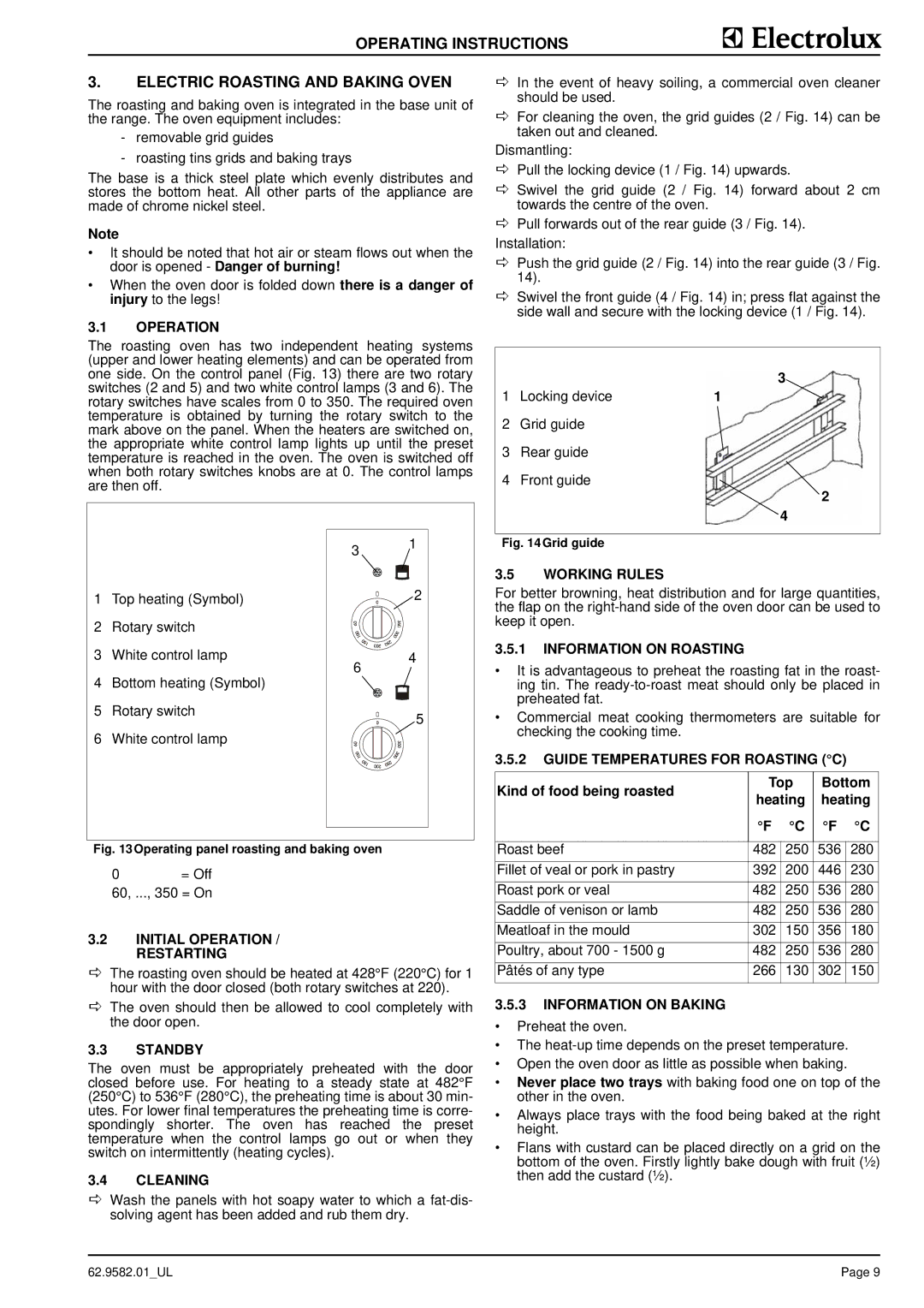 Electrolux WLXRAAOOOO, WLXRAFOOOO, WLXWCFOOOO, WLWRABOOOO, 584142 Operating Instructions Electric Roasting and Baking Oven 