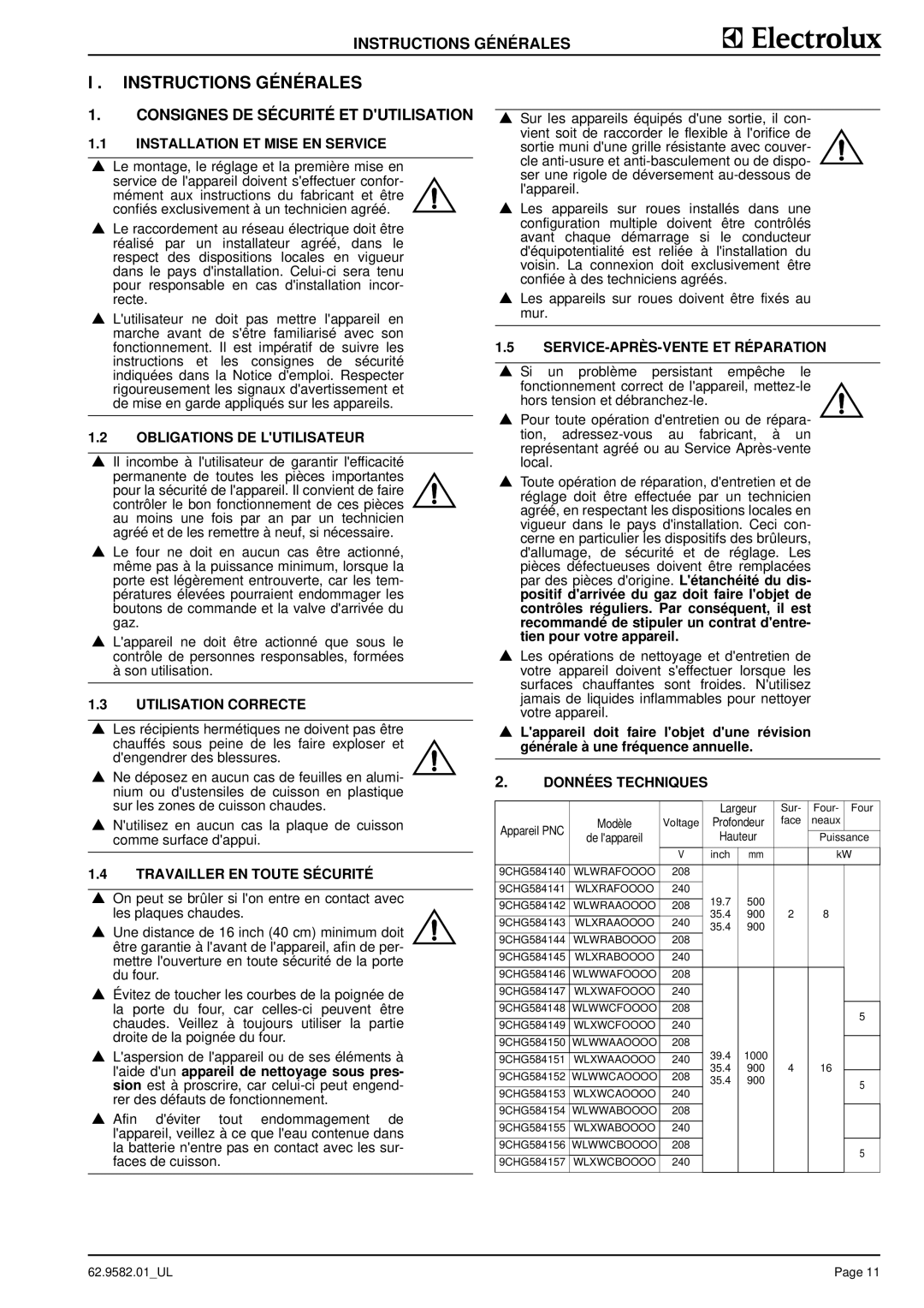 Electrolux WLWRAFOOOO, WLXRAFOOOO, WLXWCFOOOO, WLWRABOOOO Instructions Générales, Consignes DE Sécurité ET Dutilisation 