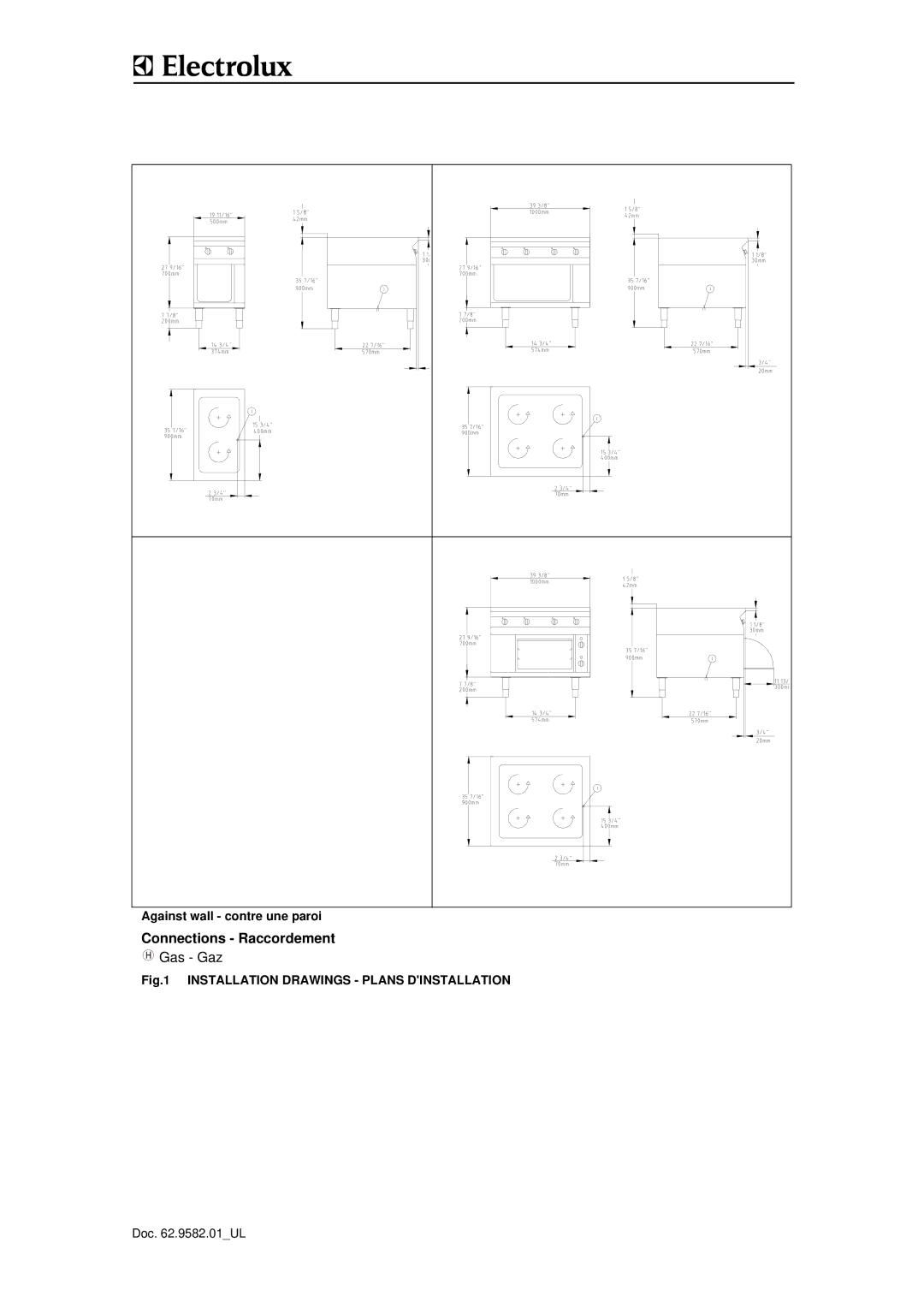 Electrolux WLWRABOOOO, WLXRAFOOOO, WLXWCFOOOO, 584142 Connections Raccordement, Installation Drawings Plans Dinstallation 