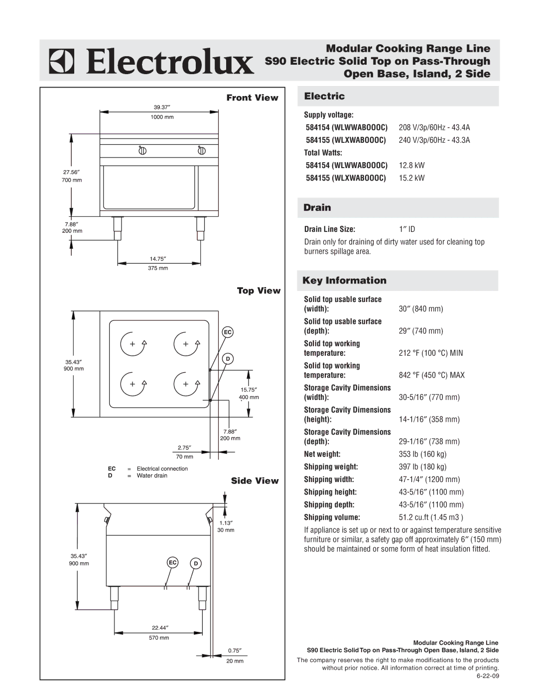 Electrolux 584155, WLXWABOOOC, WLWWABOOOC, 584154 warranty Electric, Drain, Key Information 