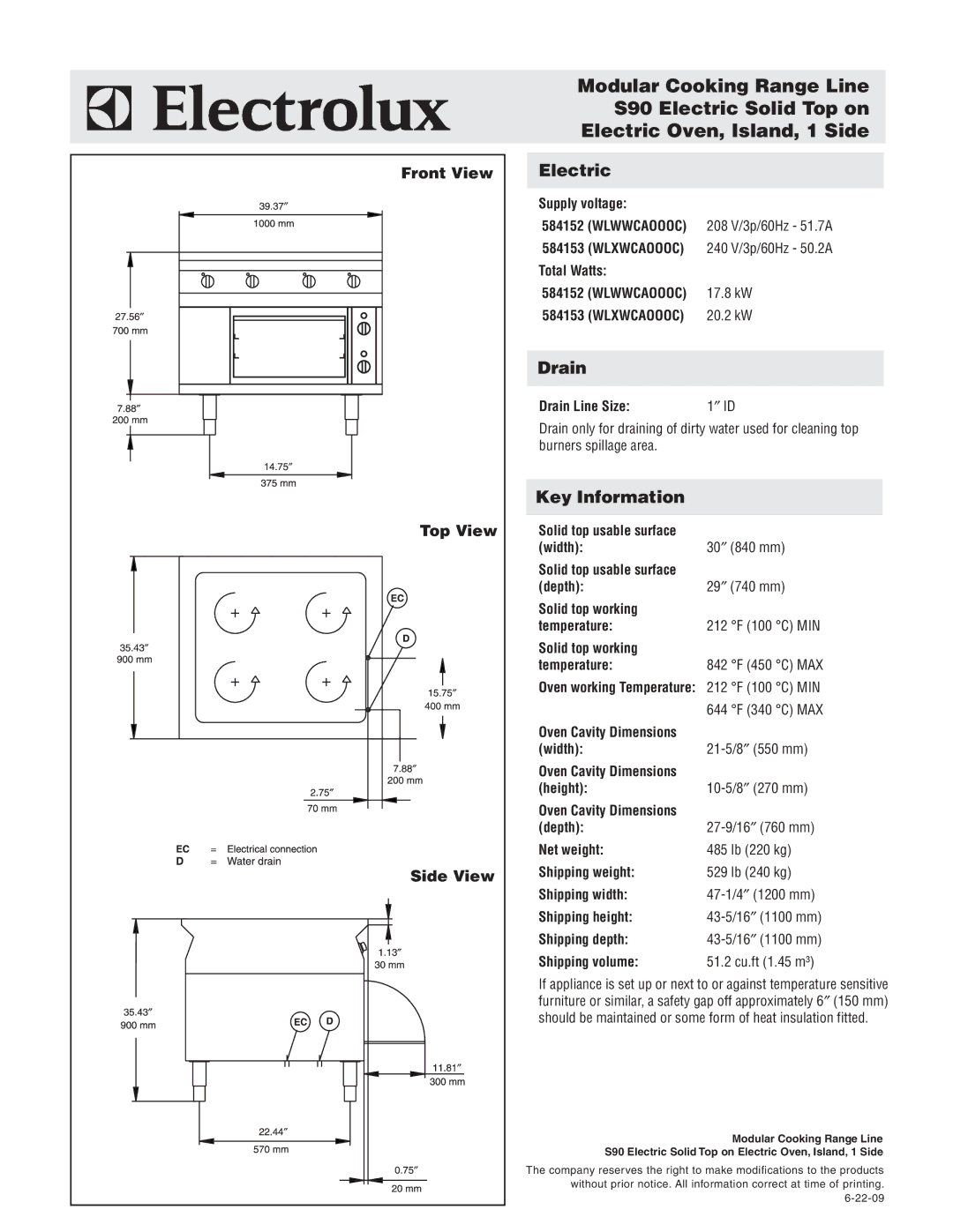 Electrolux 584153, WLXWCAOOOC, WLWWCAOOOC, 584152 warranty Electric, Drain, Key Information 